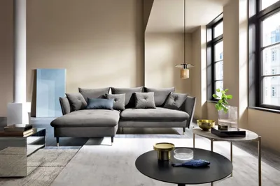 Produktbild von Eckofa L-Form Sagir - Wohnzimmersofa mit Schlaffunktion & Bettkasten - Links - Samtstoff (Grau - Riviera 91)