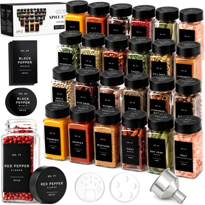 24 eckige Gewürzgläser 120 ml mit Deckel, Glas, luftdicht