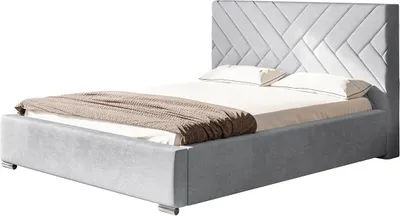 Produktbild von Polsterbett MONACO mit Kopfteil, 180x200 cm, Doppelbett mit Bettkasten und Lattenrost aus Metal, Velourstoff Hellgrau