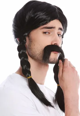 Produktbild von WIG ME UP Perücke Bart Wikinger Gallier Zöpfe Schwarz 91099-ZA103