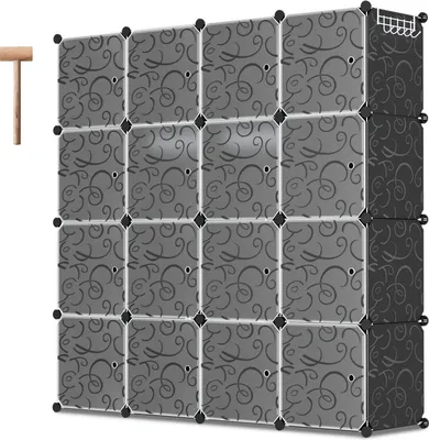 Produktbild von Hengda Kleiderschrank DIY Schuhschrank mit Gummihammer Multifunktionsregal 16 Würfel