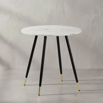 Produktbild von Esszimmertisch 75x75x76 cm Marmor-Optik Weiß Esstisch Modern, Küchentisch mit Metallbeinen, Kleiner Speisetisch Esszimmer Rund