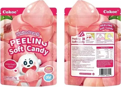 Produktbild von Cokoc Peeling Soft Candy – 4x Fruchtgummi-Snack  – Mango, White Peach, Green Grape, Mixed Fruit Soda- 300g Gesamt+Heartforcards Versandschutz