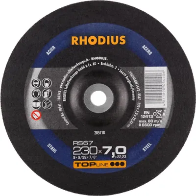 Zdjęcie produktu dla Tarcza szlifierska Rhodius RS 67 230x7.0x22.23mm stal Topline - 205718