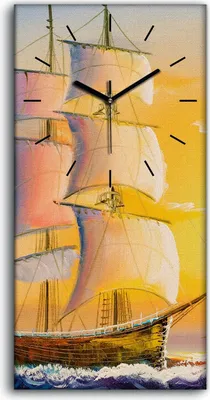 Produktbild von Küchenuhr Bürouhr Leinwand Uhr Quarz 30x60 Wasser segel Boot Sonne Himmel Meer - schwarze Hände