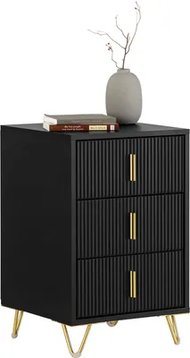 Zdjęcie produktu dla SoBuy FBT115-L-SCH Stolik nocny z 3 szufladami Stolik pod sofę Stolik boczny Stolik pod telefon Szafka nocna Komoda nocna Czarna WHT ok. 40x63x40cm