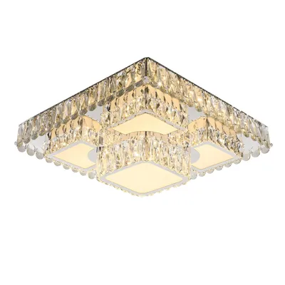 Produktbild von LED Deckenleuchte 60W LED Deckenleuchte Kristall K9 Edelstahl mit Fernbedienung dimmba, Lichtfarbe und Helligkeit mit Fernbedienung, 50x50x20cm