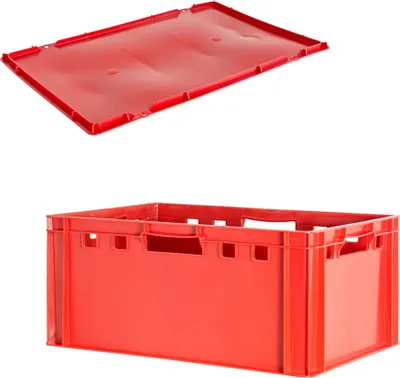 Produktbild von Fleischkiste E3 mit Deckeln Fleischkiste Rot Fleischerkiste Fleischkisten Kiste Fleischkiste Eurobox Lebensmittelecht 60 x 40 Metzgerkiste Auswahl Kingpower, Anzahl:1