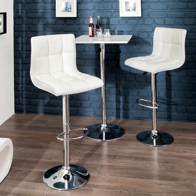 Produktbild von riess-ambiente Höhenverstellbarer Barhocker MODENA weiß Kunstleder Metall verchromt mit Lehne drehbar Hocker Tresenstuhl Tresenhocker