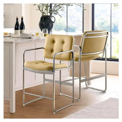 Produktbild von Essstuhl-Set 2er, Knopfgepolsterter Kunstleder-Esszimmerstuhl mit Metallbeinen für Zuhause, Wohnzimmer, Büro und Esszimmer, Grün