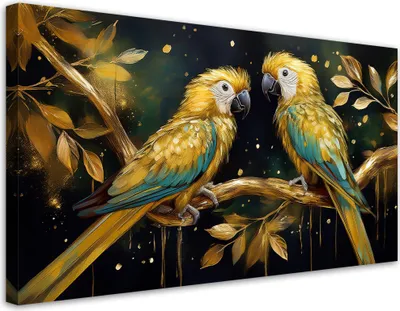 Produktbild von Leinwandbild Papageien Vögel Gold 100x50 Feeby Gold bild für die wand bereit zum aufhängen