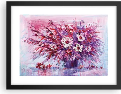 Produktbild von Gerahmtes Poster - Schwarzer Rahmen - Pastos Blumen Rosa - 40x30 cm - Wand Bild - Wanddeko - Wandbilder - Kunstposter - Wandposter - Bilderrahmen - Bilder - Kunstdruck - P2BAA40x30-4530