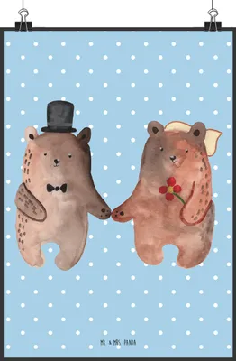Produktbild von Mr. & Mrs. Panda Bild Bär Heirat DIN A0 - Blau Pastell - Geschenk, Teddy, Deko, drucke, wanddeko, Posterdruck, Plakat