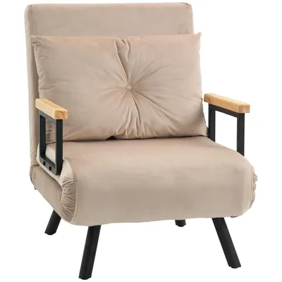 Zdjęcie produktu dla Fotel rozkładany HOMCOM 4 w 1 z funkcją spania, 183 x 63 cm, składany fotel rozkładany z 5-stopniową regulacją oparcia, poduszką lędźwiową i aksamitnym wykończeniem do salonu, beżowy