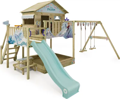 Immagine prodotto di WICKEY Disney La Regina dei Ghiacci Quest torre gioco con altalena e scivolo, casetta con sabbiera, scala per arrampicarsi e accessori gioco