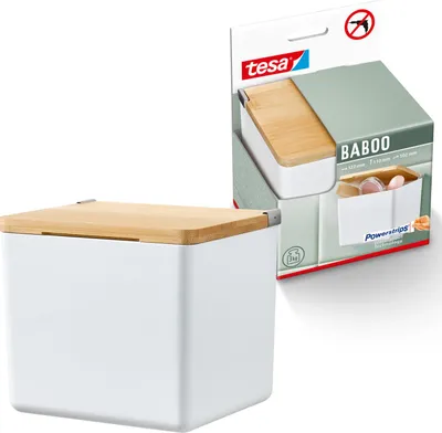 Produktbild von tesa Baboo Badorganizer S Bambusdeckel Wandmontage ohne Bohren Aufbewahrung weiß