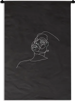 Produktbild von MuchoWow® Wandteppich Wandbehang Strichzeichnung - Frau - Porträt 60x90 cm Tapisserie Dekoration Wandtuch - Foto-Teppich - Abwaschbar
