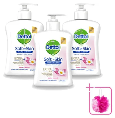 Immagine prodotto di 3 flaconi di sapone liquido antibatterico per le mani Dettol, formula idratante alla camomilla, 250 ml, confezione (3 pezzi)