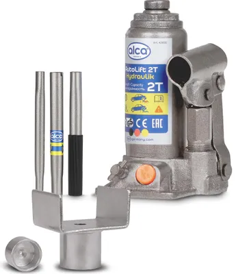Produktbild von alca® hydraulischer Wagenheber 2t mit U-Adapter I für Caravan Anhänger Auto Motorrad & SUV I Stempelheber aus Stahl - 158-308 mm Hubhöhe I kompakter Autoheber