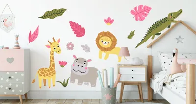 Obrázek produktu pro Muralo Nástěnná samolepka Happy Savannah Animals 100 x 200 cm Nástěnné tetování Samolepky Set Dětský pokoj XXL