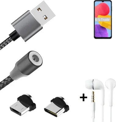 Produktbild von K-S-Trade® Hochwertiges Magnet-Lade-kabel Sync-Kabel Daten-Kabel + Kopfhörer kompatibel mit Samsung Galaxy M13 mit USB-Typ-C-Anschluss und