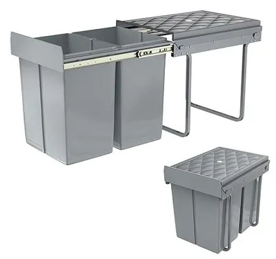 Produktbild von Einbaumülleimer 2 Fächer 2x15 Liter, Unterschrank Abfallsammler Mülleimer mit Teleskopschienen Ausziehbarer Mülltrennsystem Abfalleimer, 48 x 34,2 x 35,1cm
