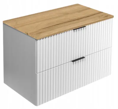 Zdjęcie produktu dla Szafka Łazienkowa Wisząca Pod Umywalkę Flisan 80X46 Cm Z Blatem Biały Dąb
