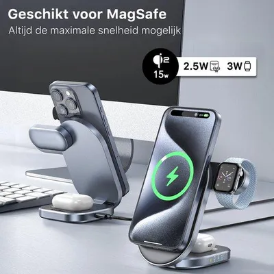 Xssive XSS-STAND14 3-in-1 magnetisch draadloos laadstation zwart — Met apparaten