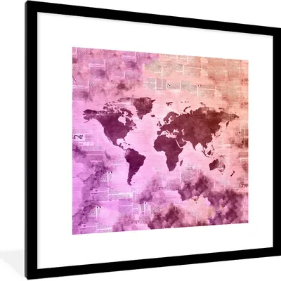 Produktbild von MuchoWow® MuchoWow® Gerahmtes Poster Weltkarte - Rauchen - Zeitungen 40x40 cm - Poster mit zchwarzem Bilderrahmen - Poster - Plakat im Rahmen
