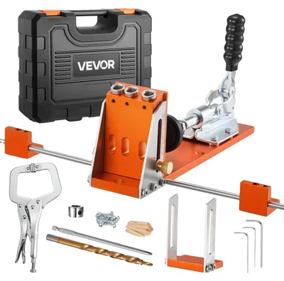Immagine prodotto di VEVOR Kit di dime per fori tascabili Kit di dime per fori tascabili 12,7-38,1 mm, sistema di dime per fori tascabili con valigetta portautensili Morsetto a C trapano a gradino chiave esagonale anello di arresto trapano punta quadra