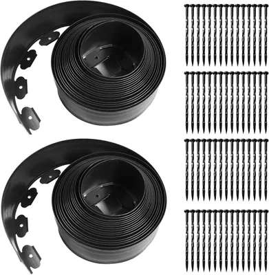 Produktbild von Hering Flexible Rasenbegrenzung aus Kunststoff mit 60 Nägeln, Blumenbeetkante (20 m, schwarz) – Höhe 100 mm – Gartenbegrenzung ohne Graben – einfach z