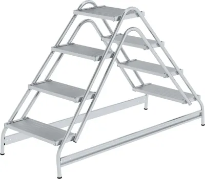 Produktbild von Arbeitspodest beidseitig begehbar | 2x4 Stufen | Aluminium geriffelt | Rutschfeste Kunststoffschuhe