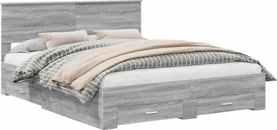 Produktbild von vidaXL Bettrahmen mit Kopfteil Grau Sonoma 160 x 200 cm Holzwerkstoff