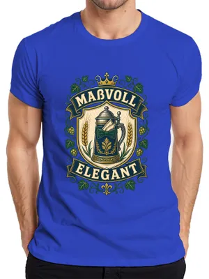 Produktbild von Maßvoll Elegant Bier Maßkrug Wappen Lederhose Dirndl Herren T-Shirt, Blau, L