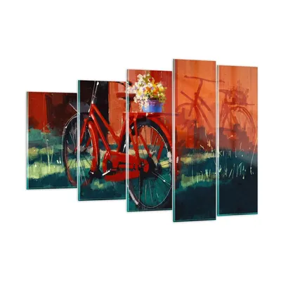 Produktbild von Bilder auf glas - Fahrrad Blumen - 150x100cm - Glasbilder - Wandbilder - Kunstdruck - zum Aufhängen bereit - Wanddekoration aus Glas - Glas Bilder - Wandbild auf Glas - 5 Teile - GEG150x100-3712