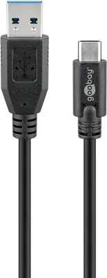 Produktbild von USB-C™-auf-USB-A-Kabel, 1 m, schwarz 15 W, 3 A, 5 Gbit/s, USB 3.0