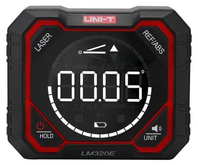 Obrázok produktu pre UNI-T LM320E Digitálny uhlomer, obojstranný laser, 4x90°, presnosť 0,2°, magnetická základňa, USB-C