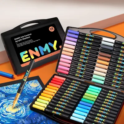 Immagine prodotto di Pennarelli a base di vernice acrilica, 48 colori, pennarelli liquidi diretti, ideali per tessuti, tela, vetro, legno, carta e progetti fai-da-te