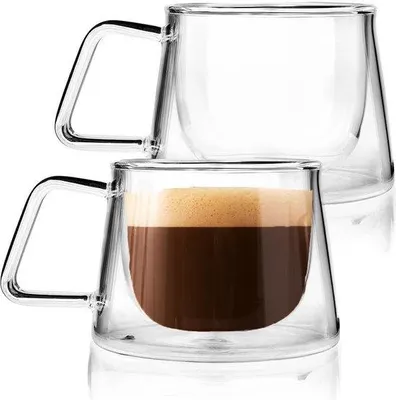 Immagine prodotto di Tazze da caffè in vetro a doppia parete (set da 2) - Tazze termiche - Capacità 6,7 oz | RESISTENTI ED ELEGANTI | Set di tazze da caffè - Set di tazze lavabili in lavastoviglie, adatte al microonde e al frigorifero
