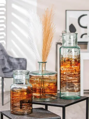 Zdjęcie produktu dla Gilde Glasart, Vase, Flasche, "Borneo", Glas, braun, VE 4, H. 45 cm, D. 15 cm Höhe: 45.00 cm Durchmesser: 15.00 cm 51490