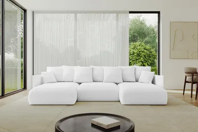 Produktbild von ALTDECOR Ecksofa in U-Form mit Schlaffunktion und Bettkasten - ONESK-U 317x177x72 cm  Weiß - Corner Sofa Bett Eckcouch Couch U-Form Schlafcouch Ausziehbar Wohnlandschaft Schlafsofa Cauchsofa