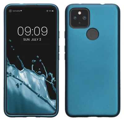 Produktbild von kwmobile Handyhülle für Google Pixel 4a 5G Hülle - Silikon Case metallisch schimmernd - Schutzhülle Cover - Metallic Karibikblau