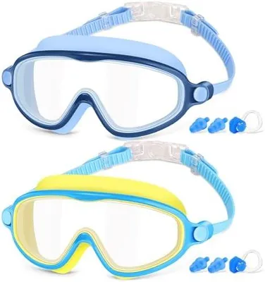 Produktbild von Schwimmbrille Kinder, 2 Stück Taucherbrille Kinder 4-14 Jahre,【Patent】 Anti-Beschlag, UV-Schutz, KEIN Auslaufen verstellbare Silikon-Schwimmbrille für Kinder, Mädchen, Jungen