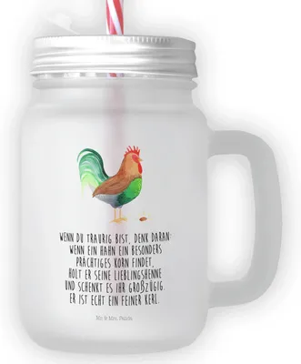 Produktbild von Mr. & Mrs. Panda Cocktailglas Hahn Korn - Transparent - Geschenk, Bauernhof, Trinkgefäß, Henne, Glas, Natur, Eier, Becher mit Strohhalm, Trinkglas, deckel