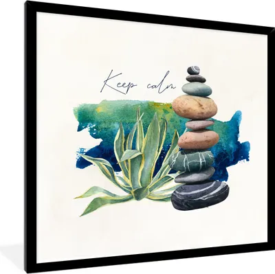 Produktbild von MuchoWow® MuchoWow® Gerahmtes Poster Steine - Pflanzen - Meer 40x40 cm - Poster mit zchwarzem Bilderrahmen - Mit Rahmen - Wanddekoration Schlafzimmer