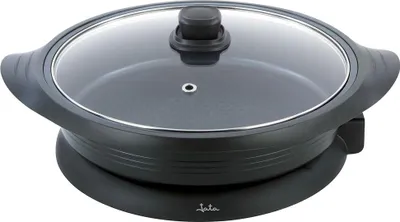 Zdjęcie produktu dla JATA PE640 Elektryczna patelnia do paelli o średnicy 34 cm i głębokości 7,5 cm. Szklana pokrywa z zaworem wylotu pary. Równomiernie rozprowadza ciepło na całej powierzchni. Nieprzywierająca.