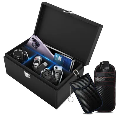 Produktbild von Keyless Go Schutz Autoschlüssel Box mit 2 Faraday Bags, RFID Signal Blocking, Groß