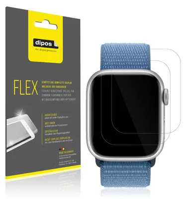 Produktbild von 2x Schutzfolie für Apple Watch Series 9 45mm Folie, 100% Displayabdeckung, dipos Flex