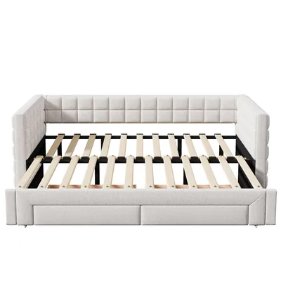 Produktbild von Stauraumbett mit Schubladen, Lattenrost und Ausziehbett, 90x200cm/180x200cm, Polsterbett, Schlafsofa