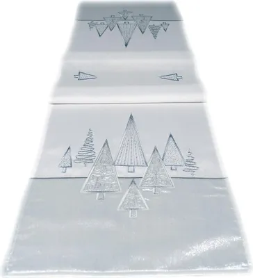 Produktbild von Tischwäsche Tischläufer Stickerei Tannenbäume Winter Weihnachten Deko 40 x 90 cm - weiß